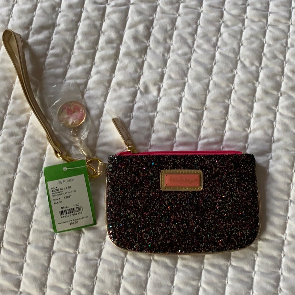 NWT Sequin Lilly Pulitzer glitter wristlet, black